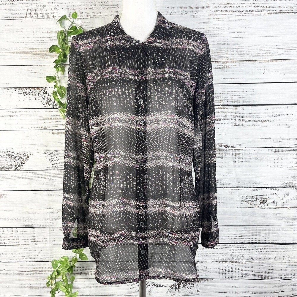 CABI Blouse Shirt size Small Brown Purple Pink Sheer Career Professional Slim